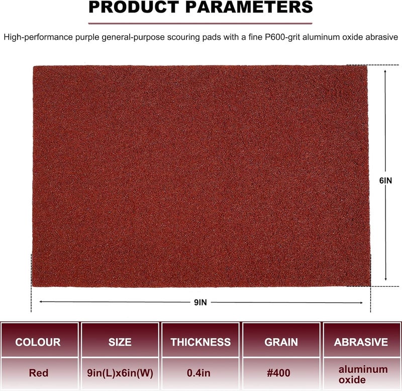 SACKORANGE Premium 10 Pack 6" x 9" Red General Purpose Scuff Pads - Scuffing, Scouring, Sanding, Paint Primer Prep Adhesion Scratch - Surface Preparation Automotive Car Auto Body Woodworking Wood (400 Grit) - Image 2